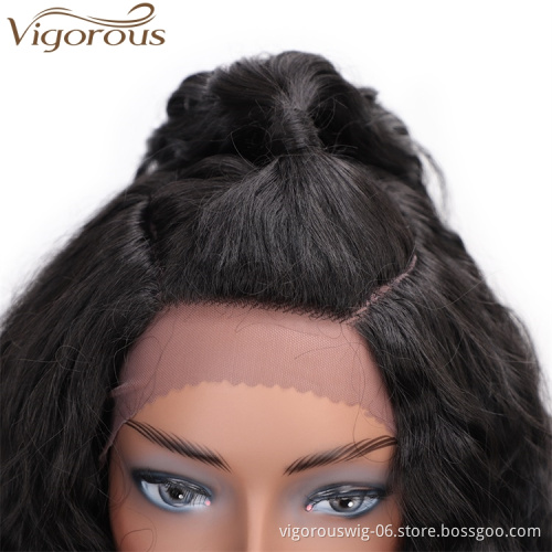 Vigorous Natural Black Synthetic Lace Front Wigs Long Water Wave Heat Resistant Fiber Hair Wigs for African Americans
